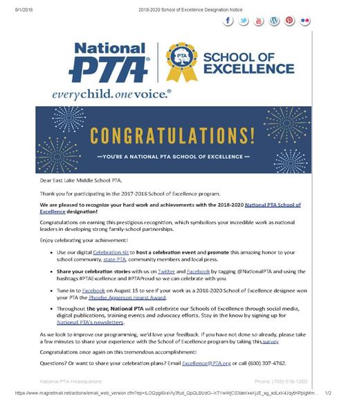 National PTA School of Excellence 